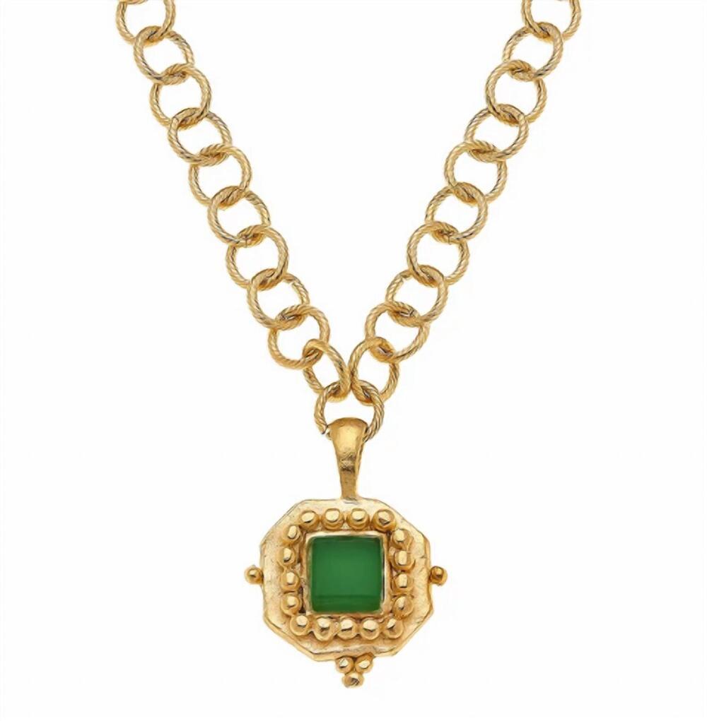 NEW SUSAN SHAW women's french glass necklace in emerald - Picture 2 of 2